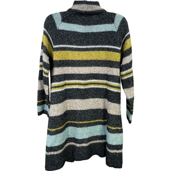 J.Jill Women’s Gray/Blue Striped Long Sleeve Pocket Cardigan Sweater - S Petite - Picture 2 of 4